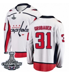 Men's Washington Capitals #31 Philipp Grubauer Fanatics Branded White Away Breakaway 2018 Stanley Cup Final Champions NHL Jersey