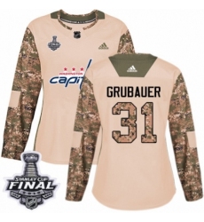 Women's Adidas Washington Capitals #31 Philipp Grubauer Authentic Camo Veterans Day Practice 2018 Stanley Cup Final NHL Jersey