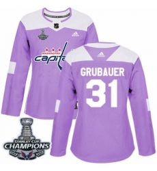 Women's Adidas Washington Capitals #31 Philipp Grubauer Authentic Purple Fights Cancer Practice 2018 Stanley Cup Final Champions NHL Jersey