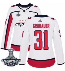 Women's Adidas Washington Capitals #31 Philipp Grubauer Authentic White Away 2018 Stanley Cup Final Champions NHL Jersey