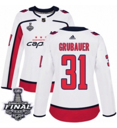 Women's Adidas Washington Capitals #31 Philipp Grubauer Authentic White Away 2018 Stanley Cup Final NHL Jersey