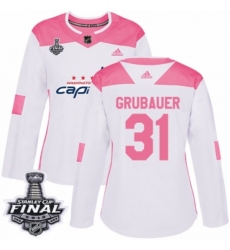 Women's Adidas Washington Capitals #31 Philipp Grubauer Authentic White/Pink Fashion 2018 Stanley Cup Final NHL Jersey