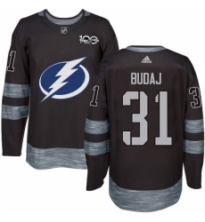 Men's Adidas Tampa Bay Lightning #31 Peter Budaj Authentic Black 1917-2017 100th Anniversary NHL Jersey