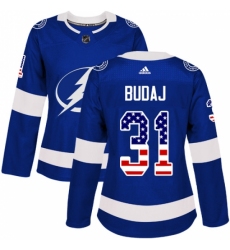 Women's Adidas Tampa Bay Lightning #31 Peter Budaj Authentic Blue USA Flag Fashion NHL Jersey