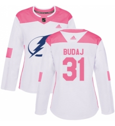 Women's Adidas Tampa Bay Lightning #31 Peter Budaj Authentic White/Pink Fashion NHL Jersey