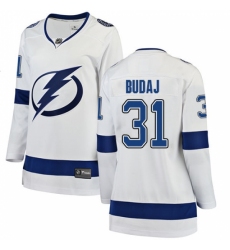 Women's Tampa Bay Lightning #31 Peter Budaj Fanatics Branded White Away Breakaway NHL Jersey