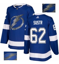 Men's Adidas Tampa Bay Lightning #62 Andrej Sustr Authentic Royal Blue Fashion Gold NHL Jersey