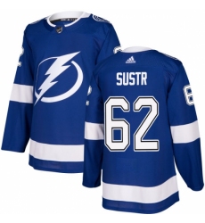 Men's Adidas Tampa Bay Lightning #62 Andrej Sustr Authentic Royal Blue Home NHL Jersey