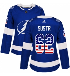 Women's Adidas Tampa Bay Lightning #62 Andrej Sustr Authentic Blue USA Flag Fashion NHL Jersey