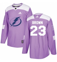 Men's Adidas Tampa Bay Lightning #23 J.T. Brown Authentic Purple Fights Cancer Practice NHL Jersey