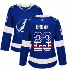 Women's Adidas Tampa Bay Lightning #23 J.T. Brown Authentic Blue USA Flag Fashion NHL Jersey