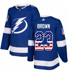 Youth Adidas Tampa Bay Lightning #23 J.T. Brown Authentic Blue USA Flag Fashion NHL Jersey