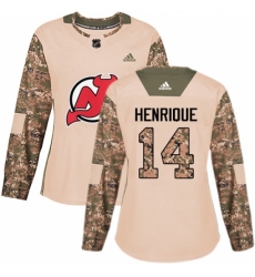 Women's Adidas New Jersey Devils #14 Adam Henrique Authentic Camo Veterans Day Practice NHL Jersey
