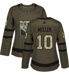 Women's Adidas New York Rangers #10 J.T. Miller Authentic Green Salute to Service NHL Jersey