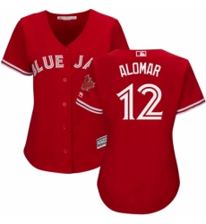 Women's Majestic Toronto Blue Jays #12 Roberto Alomar Replica Scarlet Alternate MLB Jersey