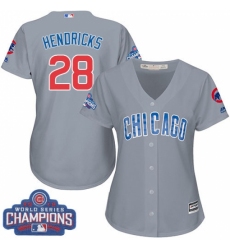 Women's Majestic Chicago Cubs #28 Kyle Hendricks Authentic Grey Road 2016 World Series Champions Cool Base MLB Jersey