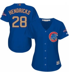 Women's Majestic Chicago Cubs #28 Kyle Hendricks Authentic Royal Blue 2017 Gold Champion MLB Jersey