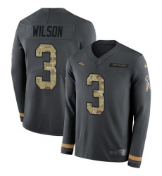 Men's Nike Denver Broncos #3 Russell Wilson Anthracite Salute To Service Stitched NFL Limited Therma Long Sleeve Jersey