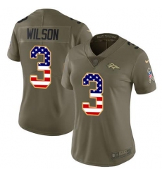 Women's Nike Denver Broncos #3 Russell Wilson Olive USA Flag Stitched NFL Limited 2017 Salute To Service Jersey