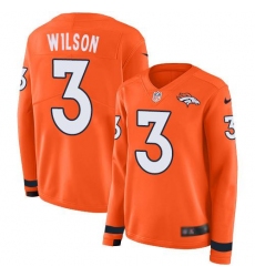 Women's Nike Denver Broncos #3 Russell Wilson Orange Team Color Stitched NFL Limited Therma Long Sleeve Jersey