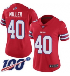 Women's Nike Buffalo Bills #40 Von Miller Red Stitched NFL Limited Rush 100th Season Jersey