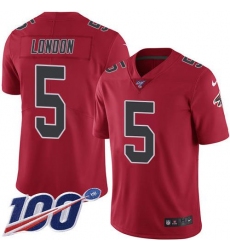 Men's Nike Atlanta Falcons #5 Drake London Red Stitched NFL Limited Rush 100th Season Jersey