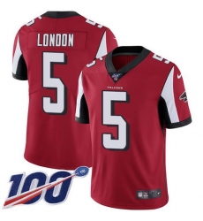 Men's Nike Atlanta Falcons #5 Drake London Red Team Color Stitched NFL 100th Season Vapor Untouchable Limited Jersey