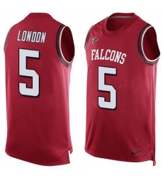 Men's Nike Atlanta Falcons #5 Drake London Red Team Color Stitched NFL Limited Tank Top Jersey