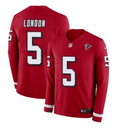 Men's Nike Atlanta Falcons #5 Drake London Red Team Color Stitched NFL Limited Therma Long Sleeve Jersey