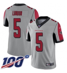 Men's Nike Atlanta Falcons #5 Drake London Silver Stitched NFL Limited Inverted Legend 100th Season Jersey