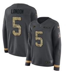 Women's Nike Atlanta Falcons #5 Drake London Anthracite Salute To Service Stitched NFL Limited Therma Long Sleeve Jersey