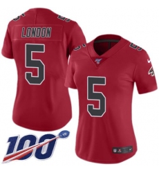 Women's Nike Atlanta Falcons #5 Drake London Red Stitched NFL Limited Rush 100th Season Jersey