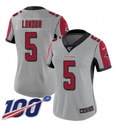 Women's Nike Atlanta Falcons #5 Drake London Silver Stitched NFL Limited Inverted Legend 100th Season Jersey