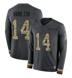 Men's Nike Baltimore Ravens #14 Kyle Hamilton Anthracite Salute To Service Stitched NFL Limited Therma Long Sleeve Jersey