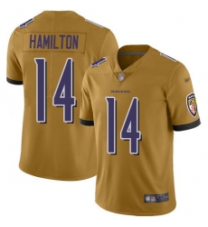 Men's Nike Baltimore Ravens #14 Kyle Hamilton Gold Stitched NFL Limited Inverted Legend Jersey