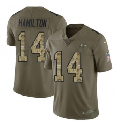 Men's Nike Baltimore Ravens #14 Kyle Hamilton Olive Camo Stitched NFL Limited 2017 Salute To Service Jersey