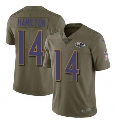 Men's Nike Baltimore Ravens #14 Kyle Hamilton Olive Stitched NFL Limited 2017 Salute To Service Jersey