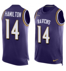 Men's Nike Baltimore Ravens #14 Kyle Hamilton Purple Team Color Stitched NFL Limited Tank Top Jersey