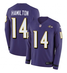 Men's Nike Baltimore Ravens #14 Kyle Hamilton Purple Team Color Stitched NFL Limited Therma Long Sleeve Jersey