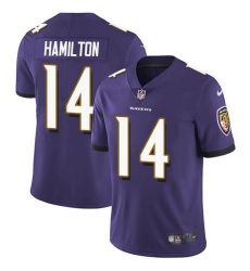 Men's Nike Baltimore Ravens #14 Kyle Hamilton Purple Team Color Stitched NFL Vapor Untouchable Limited Jersey