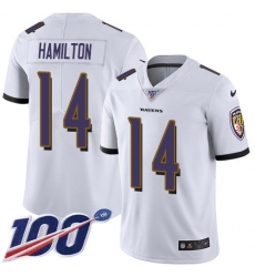 Men's Nike Baltimore Ravens #14 Kyle Hamilton White Stitched NFL 100th Season Vapor Untouchable Limited Jersey