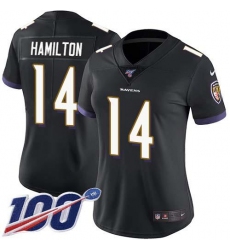 Women's Nike Baltimore Ravens #14 Kyle Hamilton Black Alternate Stitched NFL 100th Season Vapor Untouchable Limited Jersey