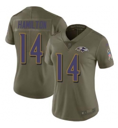 Women's Nike Baltimore Ravens #14 Kyle Hamilton Olive Stitched NFL Limited 2017 Salute To Service Jersey