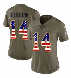 Women's Nike Baltimore Ravens #14 Kyle Hamilton OliveUSA Flag Stitched NFL Limited 2017 Salute To Service Jersey