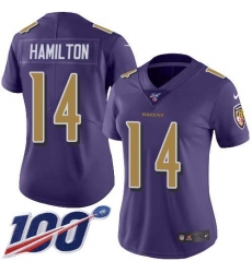 Women's Nike Baltimore Ravens #14 Kyle Hamilton Purple Stitched NFL Limited Rush 100th Season Jersey