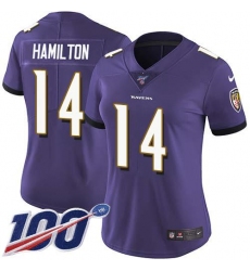 Women's Nike Baltimore Ravens #14 Kyle Hamilton Purple Team Color Stitched NFL 100th Season Vapor Untouchable Limited Jersey