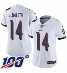 Women's Nike Baltimore Ravens #14 Kyle Hamilton White Stitched NFL 100th Season Vapor Untouchable Limited Jersey