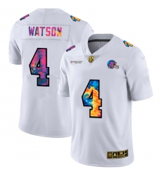 Men's Cleveland Browns #4 Deshaun Watson White Nike Multi-Color 2020 NFL Crucial Catch Limited NFL Jersey