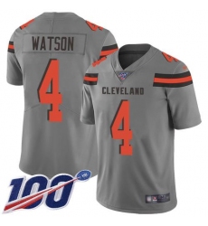 Men's Nike Cleveland Browns #4 Deshaun Watson Gray Stitched NFL Limited Inverted Legend 100th Season Jersey