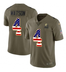 Men's Nike Cleveland Browns #4 Deshaun Watson Olive USA Flag Stitched NFL Limited 2017 Salute To Service Jersey